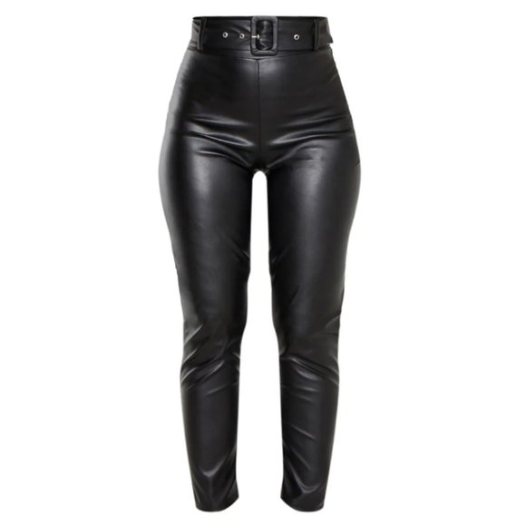 NWT PLT Black Faux Leather Belted Skinny Pants - Picture 3 of 9